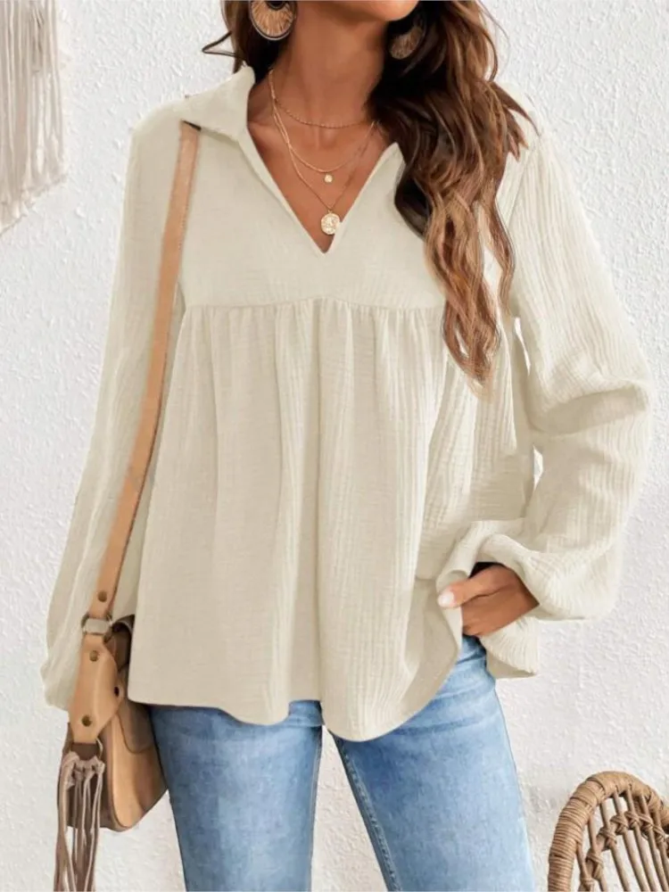 

Female Casual Tops Shirt Pullover V-Neck Long Sleeve Solid Tops Shirts Lady Elegant Office Womens Clothing Spring Autumn New