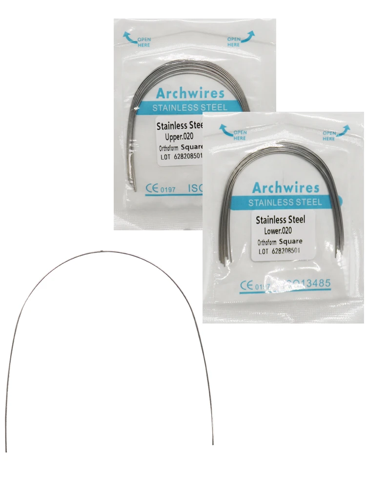 Fil dentaire orthodontique en acier inoxydable, 2 paquets, naturel/éviter/carré (1 paquet supérieur + 1 paquet inférieur)