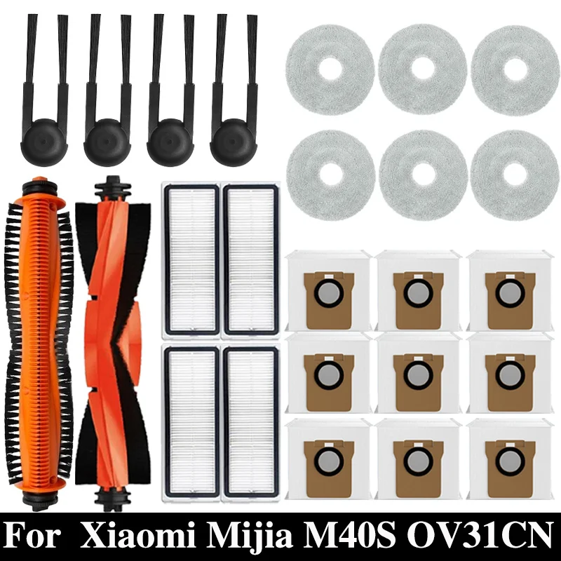 Peças de reposição para robô aspirador de pó xiaomi mijia m40s/ov31cn, escova lateral principal, filtro hepa, esfregão, pano, saco de pó, acessórios