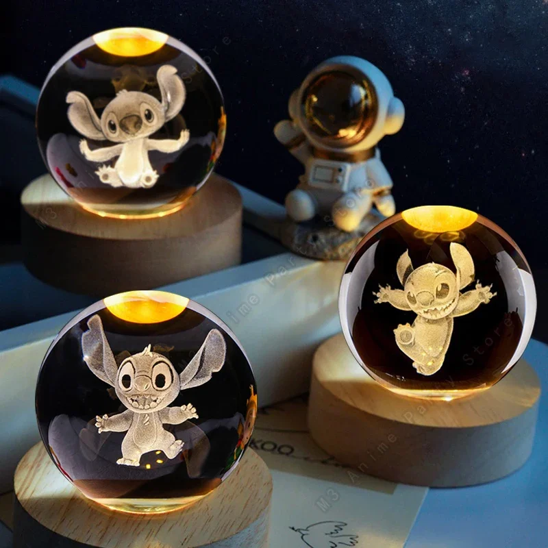 Unique 3D Crystal ball Stitch Night light Laser Carving Birthday Gift Disney Lamp LED Decoration Luminous Glass Ball Child Toy