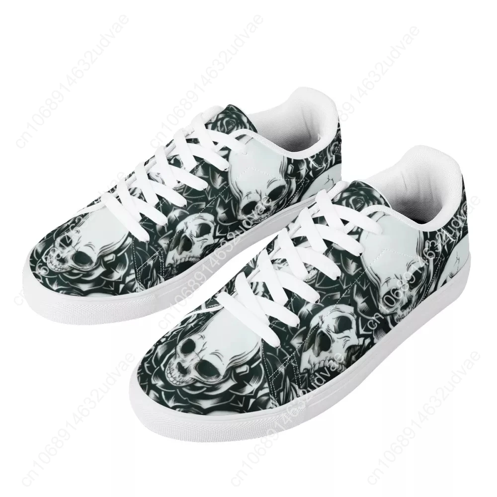 Gothic Skull Pattern Men Casual Flat Shoes PU Leather Sneakers Spring Zapatos Mujer Footwear For Boy Dropshipping