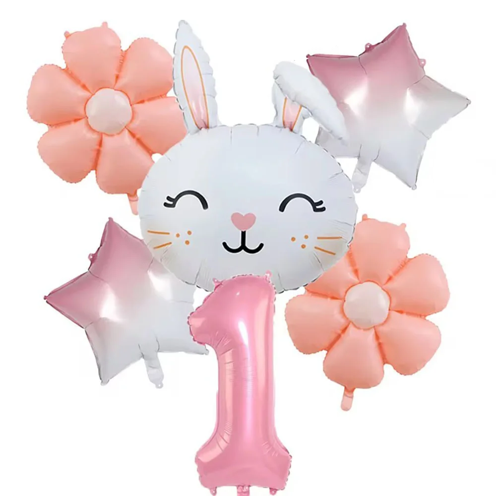 Kaninchen-Gänseblümchen-Ballon-Set mit 40 Zoll 1–9 rosa digitalen Luftballons, geeignet für die Geburtstagsfeierdekoration auf Ostern