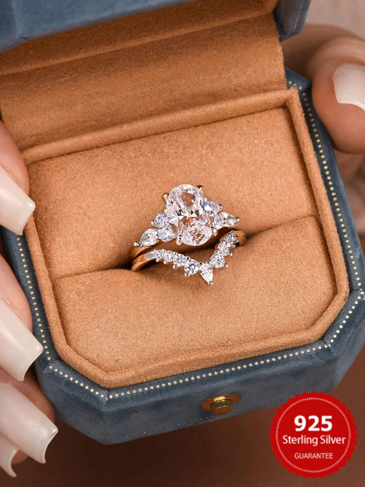 

925 Sterling Silver Luxury Oval Round Marquise Zircon Stackable Set Ring For Women Anniversary Fashion High Quality Fine Jewelry