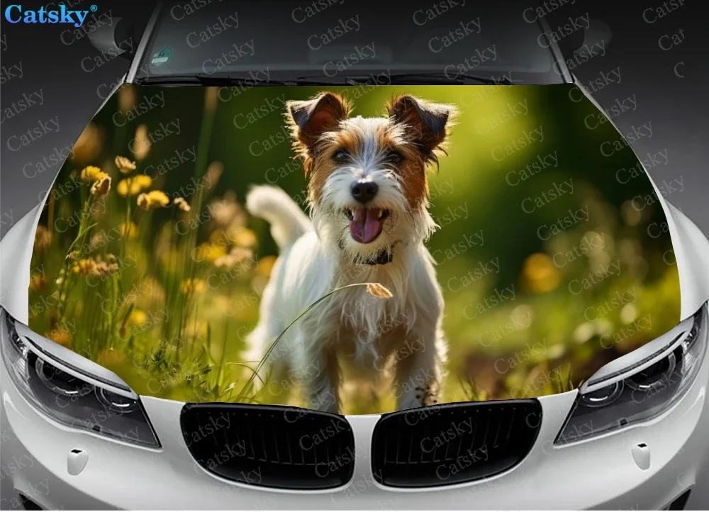 Jack Russell Terrier Dog Car Hood Vinyl Stickers Wrap Vinyl Film Engine Cover Decals Sticker Universal Car Hood Protective Film