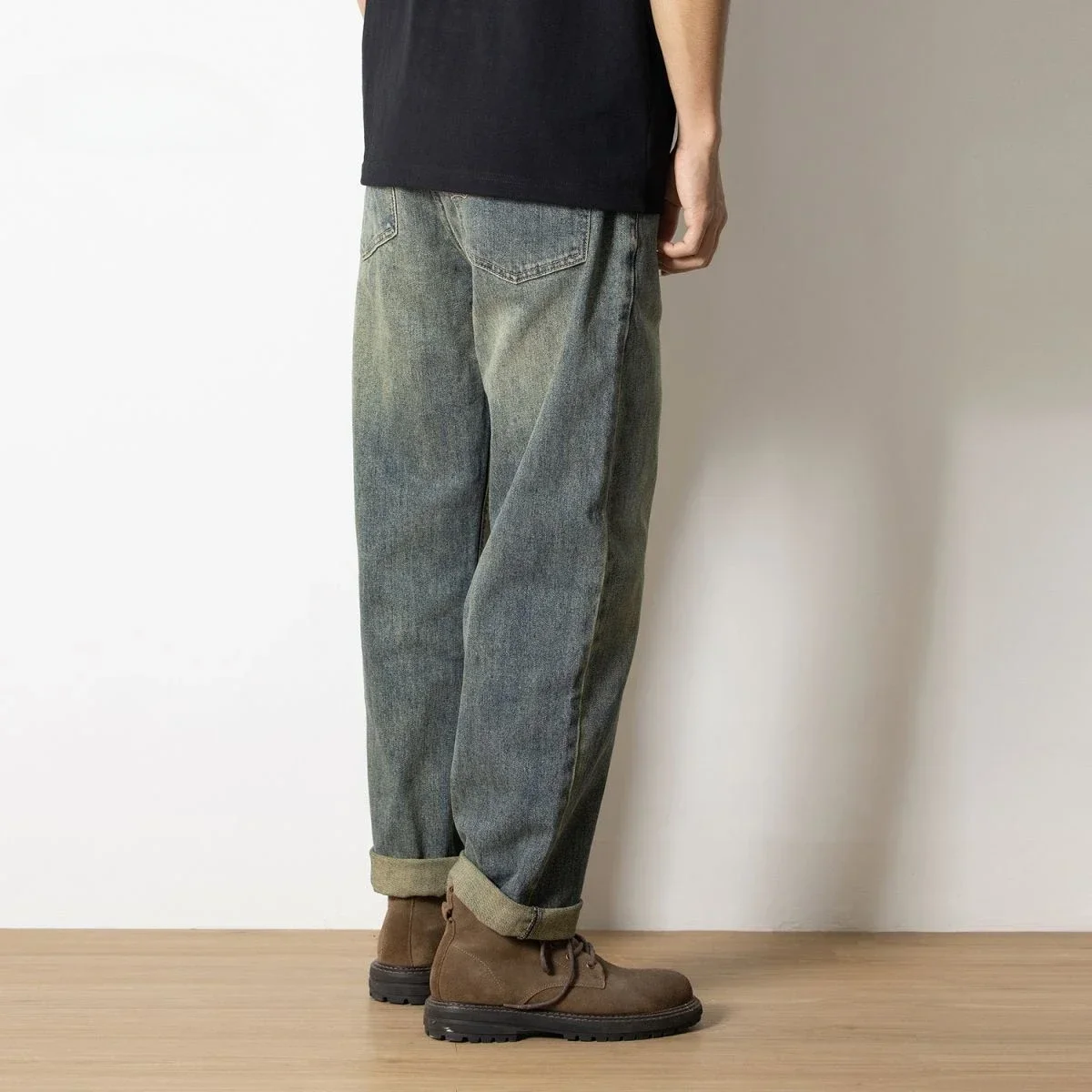 With Pockets Loose Jeans for Men Motorcycle Buggy Baggy Man Cowboy Pants Trousers Aesthetic Clothes Y2k 2000s Washed Denim Soft