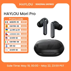 HAYLOU Écouteurs sans fil Mori Pro Bluetooth 5.4, oreillettes à suppression active du bruit,-43dB ANC, 6 micros, autonomie de la batterie 35h