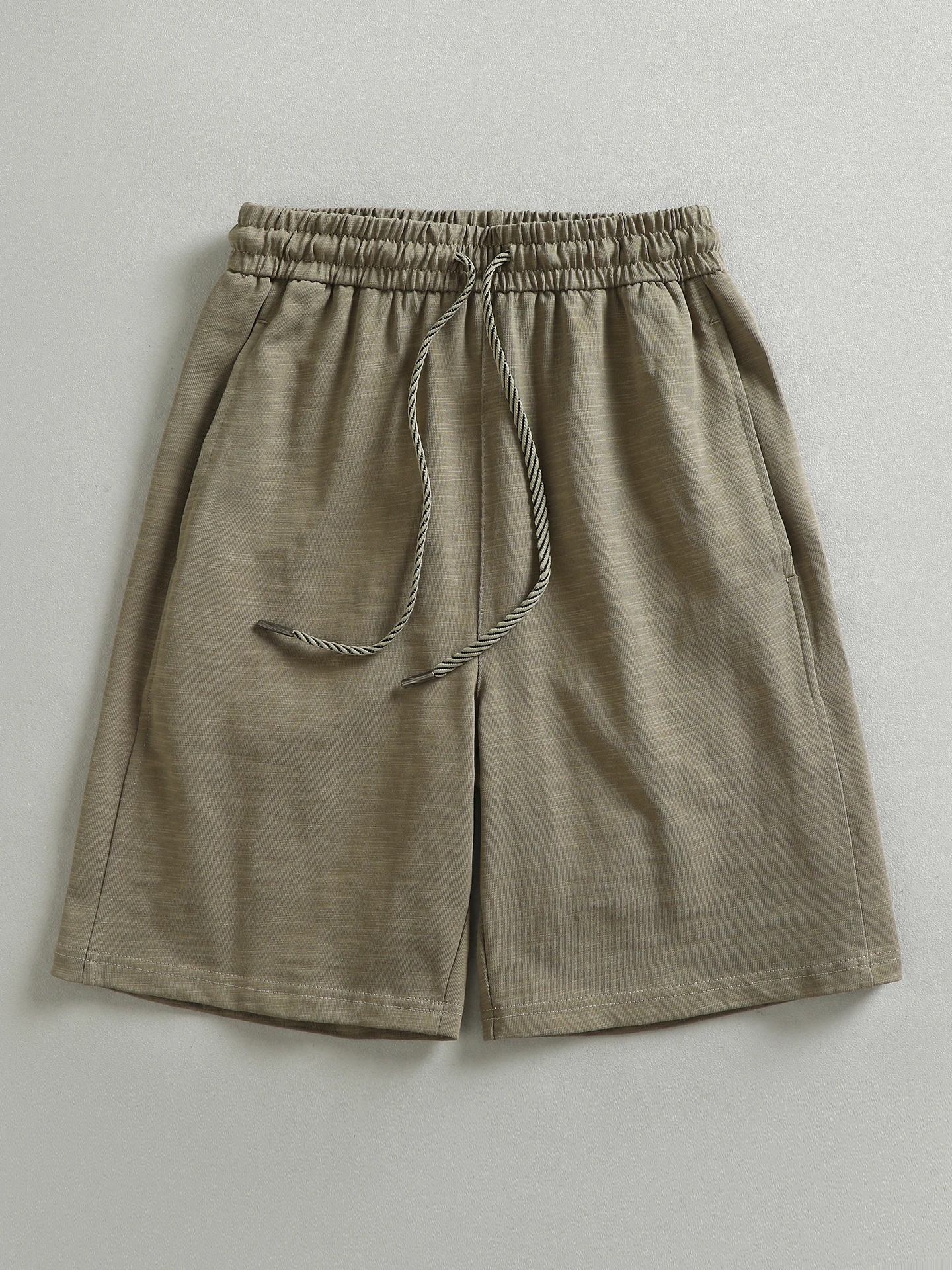 

Heavyweight Bamboo Cotton American Retro Casual Shorts Men Elastic Waist Loose Straight Cut Five-Quarter Length