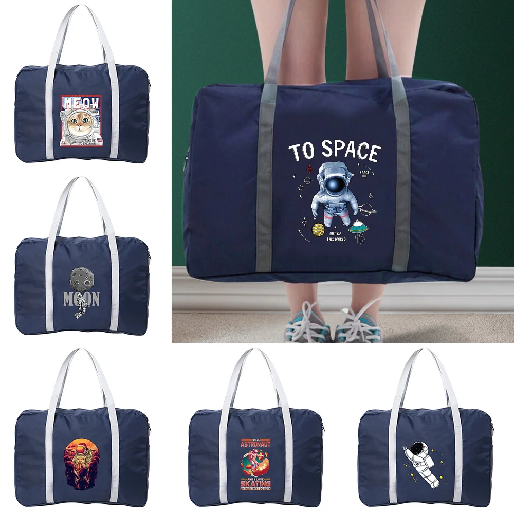 Bolsas de viaje plegables con estampado de astronauta para mujer, bolsa de equipaje de viaje multifuncional de gran capacidad, bolso de mano