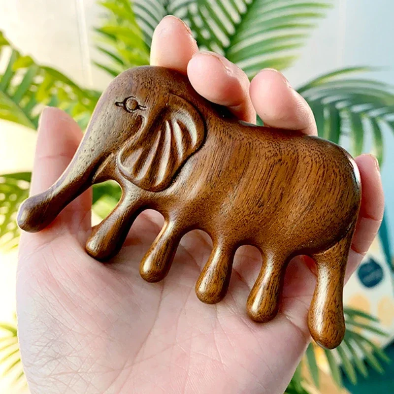 

Body Meridian Massage Comb Sandalwood Elephant Shaped wide-toothed Comb Acupuncture Therapy Anti-static Smooth guasha Comb