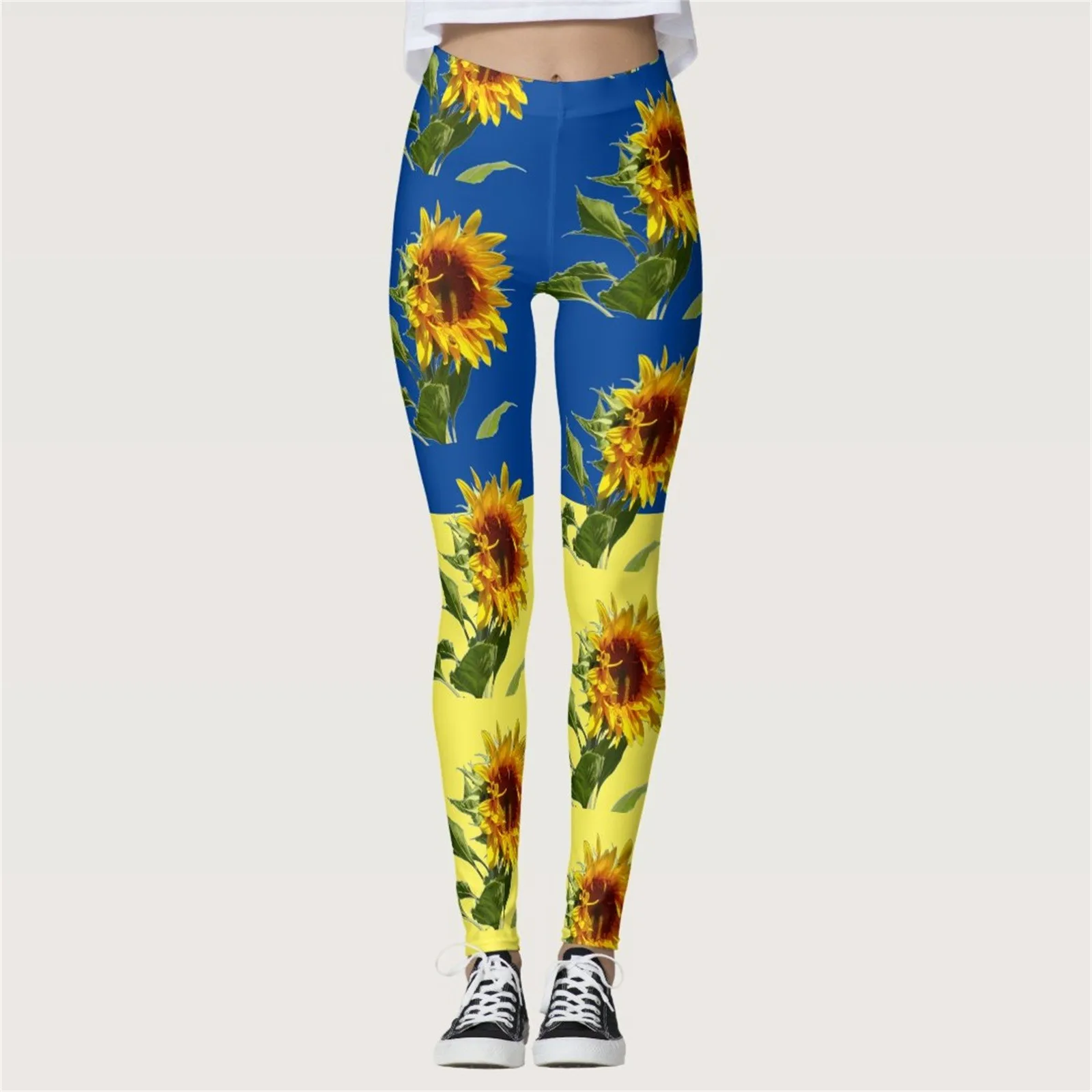 

Women Sunflower Print Tights Leggings Control Yoga Sport Leggings For Women High Waisted Leggings Trousers Sweatpants Joggers