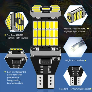 Carro Backup Reversa Estacionamento Luzes, Lâmpadas LED, Canbus, Alta Potência, Branco, Backup, 12V, 24V, 1000LM, T10, W16W, 912, 921, 4014-45SMD, 6500K, 2 PCes, 4 PCes, 8 PCes 10 principais vendas lâmpada t10 24v - №2