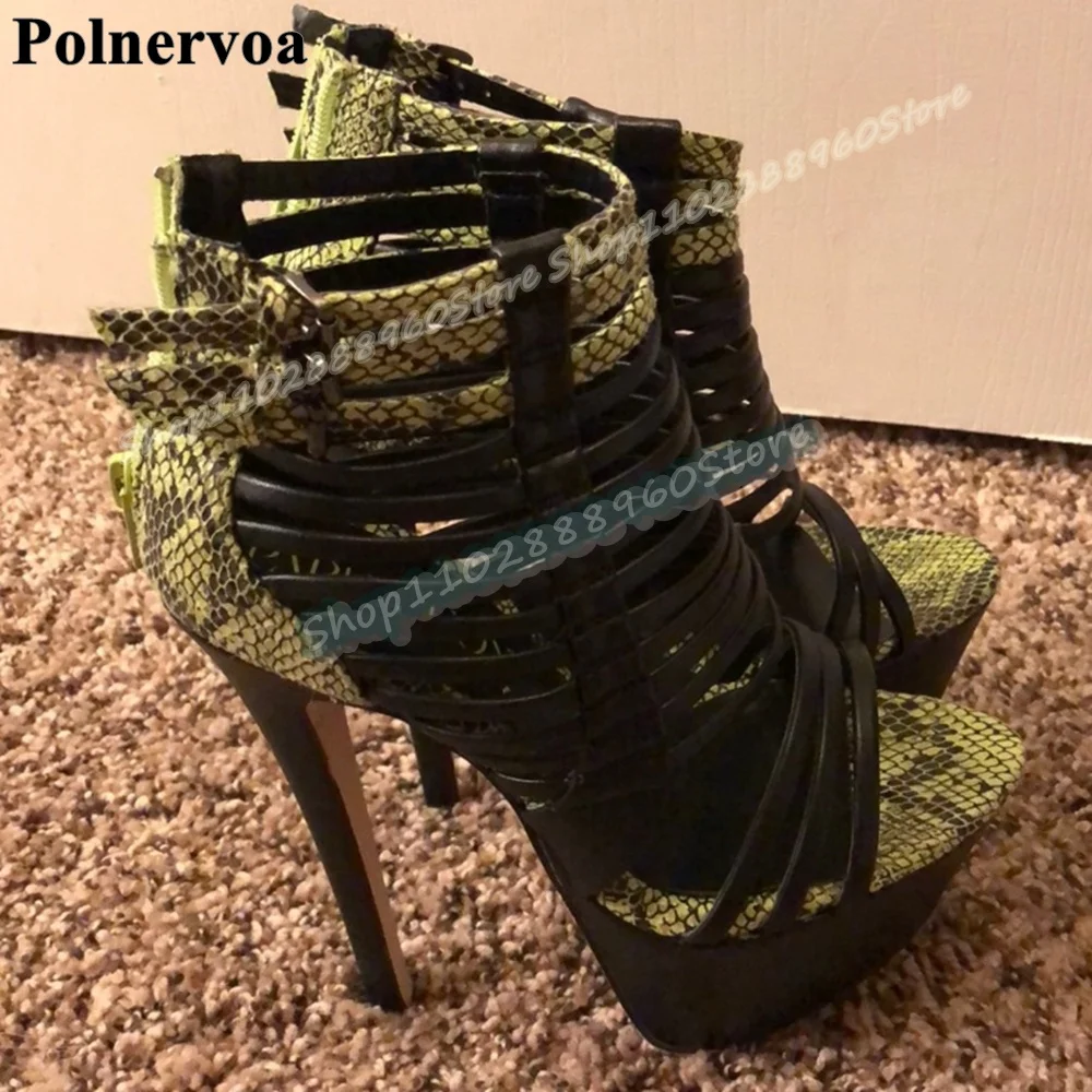 

Sexy Black Narrow Strappy Platform Casual Sandals Stilettos High Heel Women Shoes Back Zipper Open Toe 2026 Zapatos Para Mujer