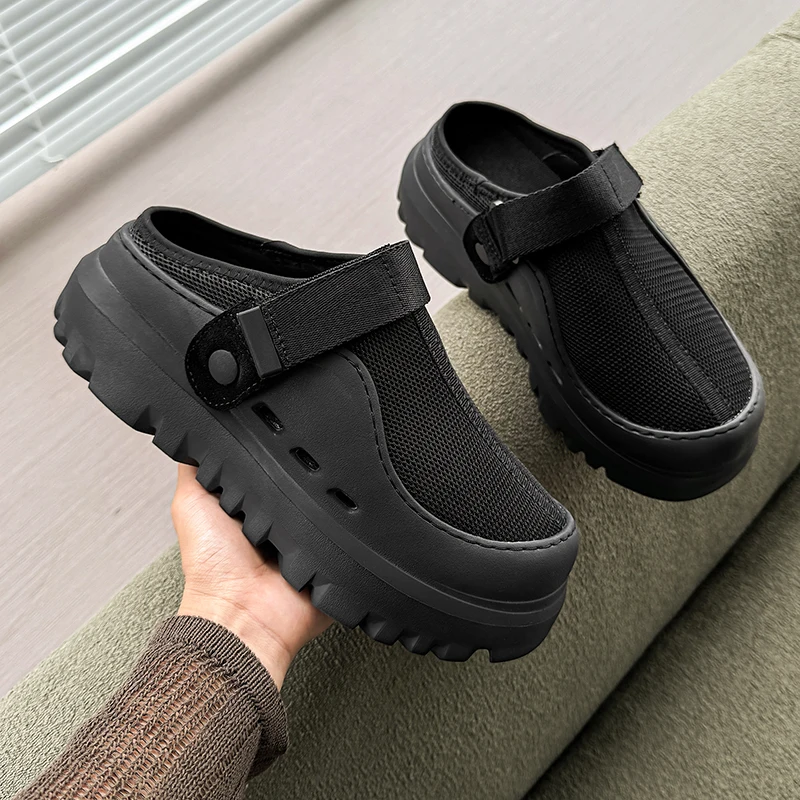 

Platform Clogs Half Shoes for Men Mules Women Couple Slippers Outdoor Indoor Open-back Casual Shoes Elevator Slides Sandal
