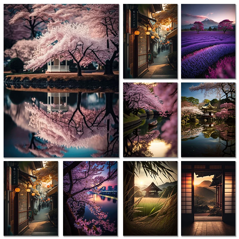1pc frameless Modern Landscapes Spring In Japan Posters HD Pictures Wall Art Canvas Paintings And Prints For Living Room Home De