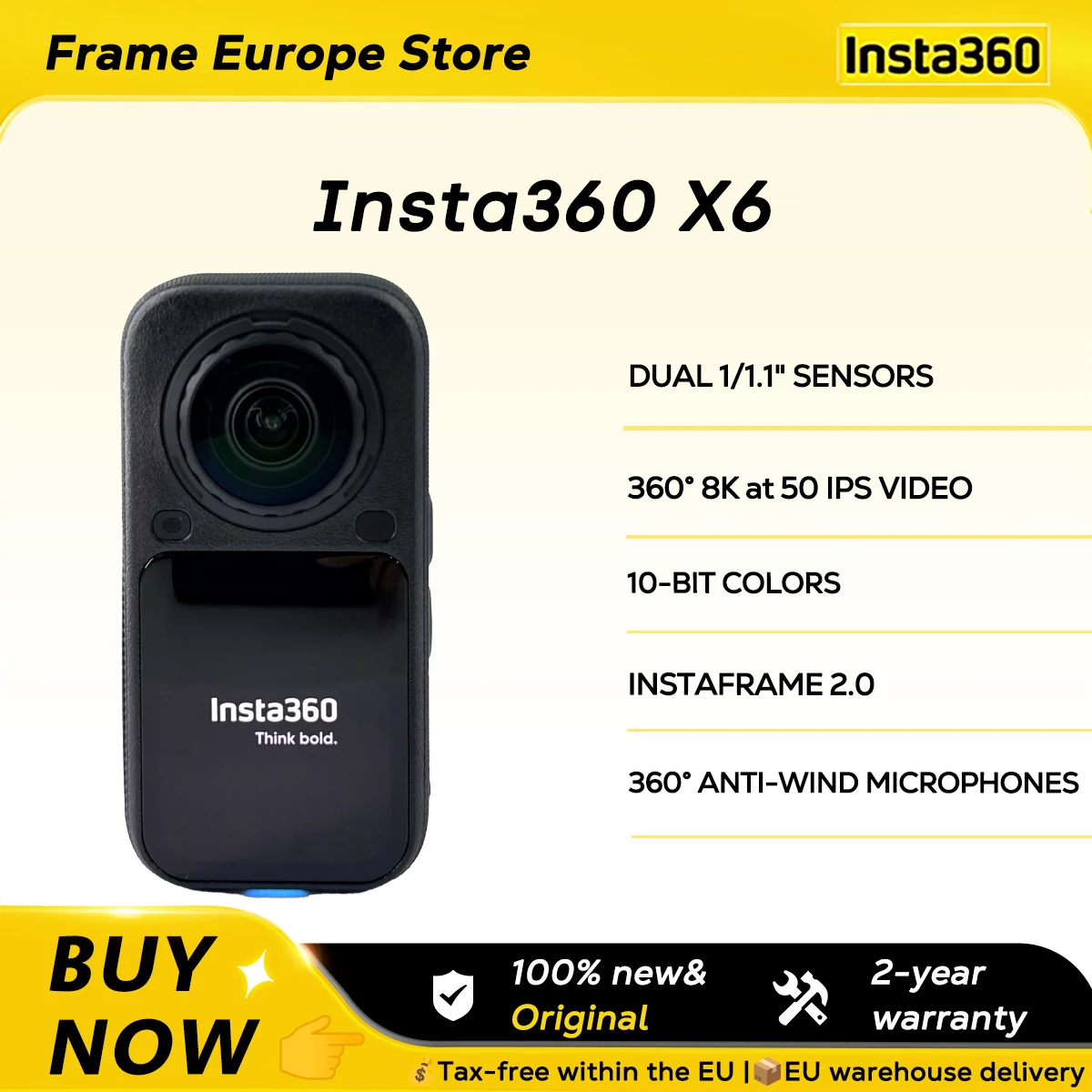 【LOCAL+】Insta360 X6 360 ° Action Camera 8K ad Alta Risoluzione con Editing AI Integrato per Ciclismo, Sci, Viaggi e Creazione di Contenuti Insta360