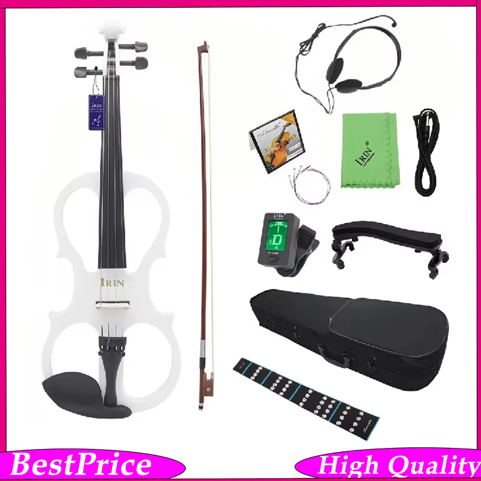 IRIN 4/4 Electric Violin Maple Body Silent Violin With Bow Case Headphone Cable Violin Shoulder Rest Aluminium Alloy Accessories
