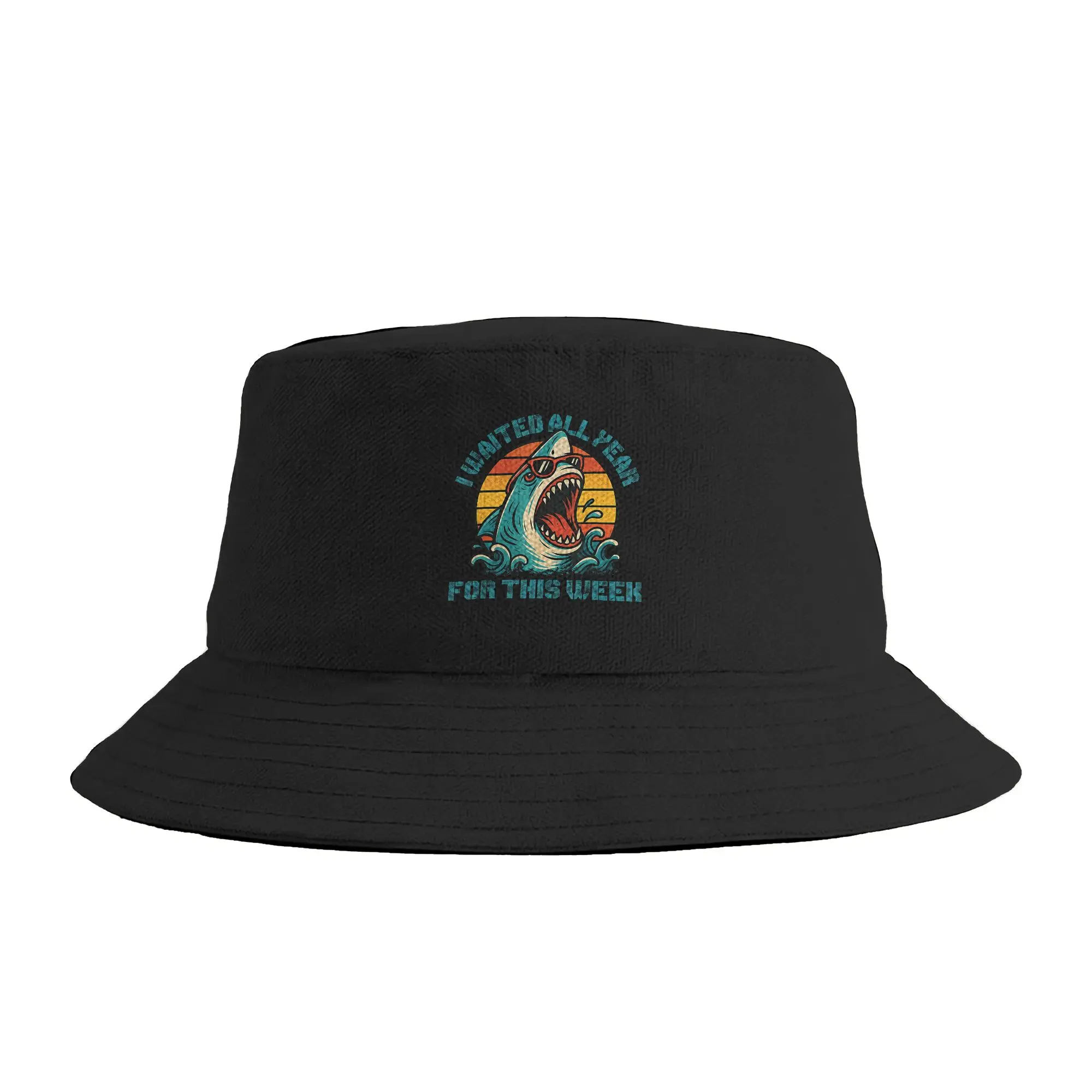 I Waited All Year For This Week Shark Lover Ocean Wildlife Bucket Hat Summer  Vintage Fisherman Hats Portable Vacation Caps