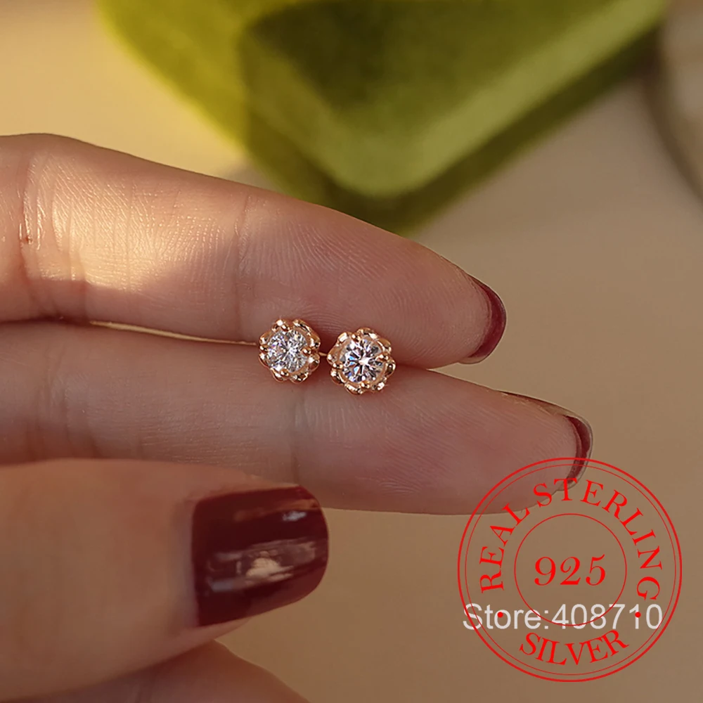 925 Sterling Silber Schmuck Runde Zirkon Kristall Blume Ohrstecker für Frauen Hochzeit Schmuck Für Mädchen Freund Geschenk