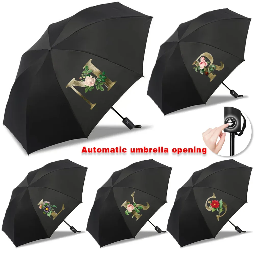 Foldable Umbrella UV Protection Automatic Umbrellas Sun and Rain High Aesthetic Value Travel Essentials Golden Flower Letter