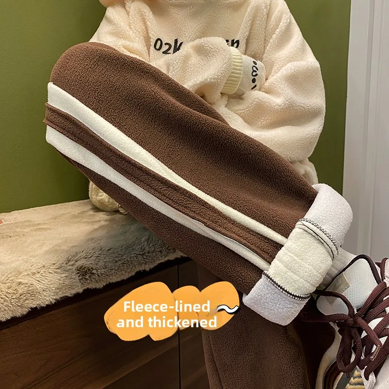 

Thiened Fce Men's Winter Sport Pants Striped Sweatpants Straight Casual Long Trousers Youth Faion Anti-Wrinkle ket