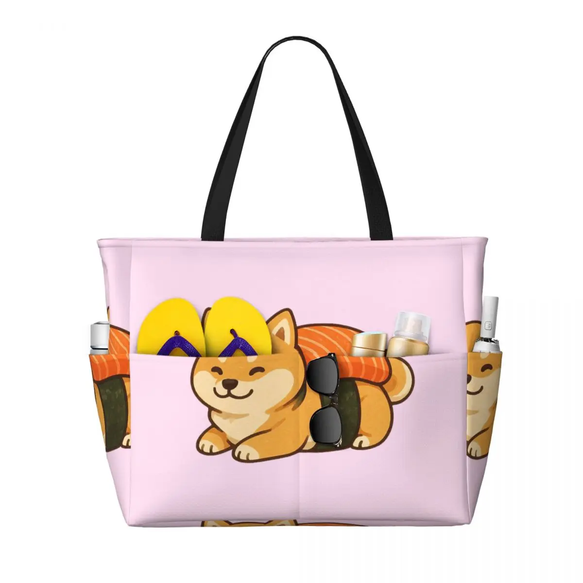Sushi Cute Shiba Inu Dog Beach Tote Bag Sport Gym Yoga Duffle Large Tote Bag Women Travel Bag Fitness bag