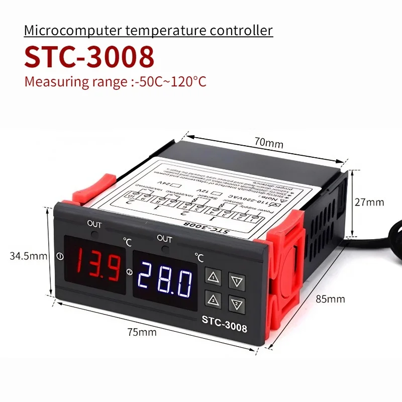 STC-3008 Computer Digital Display Intelligent Dual-Control Electronic Temperature Controller