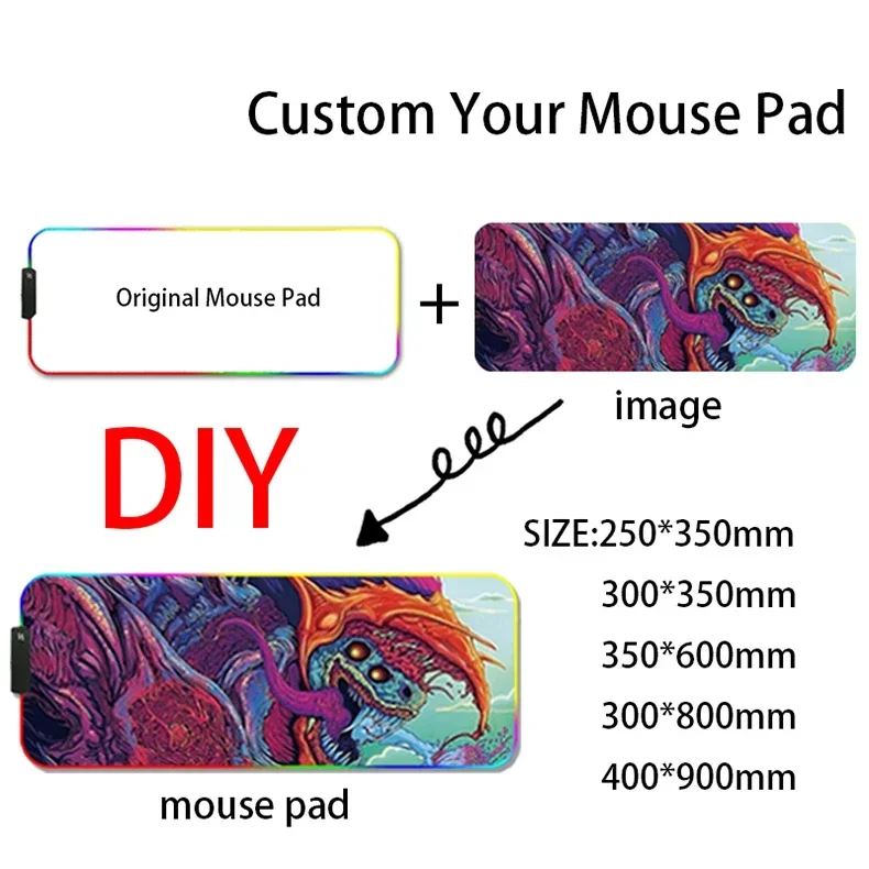DIY Custom RGB Mouse Pad Large Anime Logo Gaming LED Backlight PC Gamer Accessories Color Glow Personalized Mousepad HD Desk Mat
