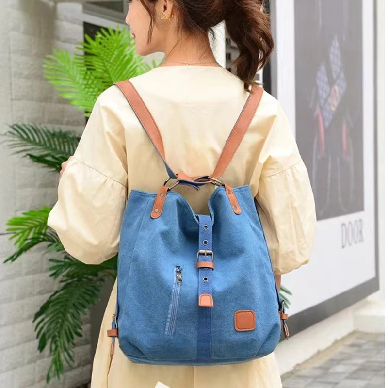 Fashion Canvas Shoulder Bag Women\'s Large Capacity Backpack New Multi functional Crossbody Bag Outdoor Leisure Portable Bag