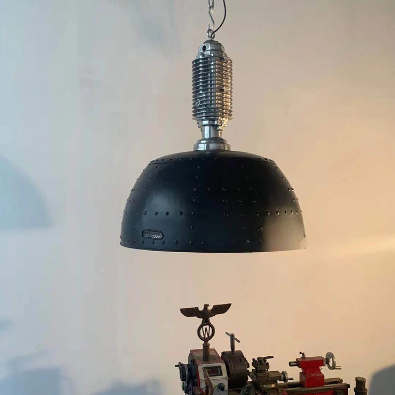 

Vintage chandelier, industrial light, aluminum hand-knocked lampshade, craft light, bar light