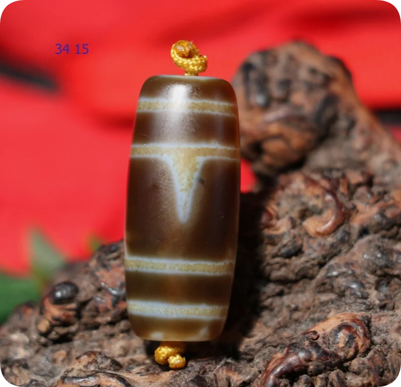 Energy Tibetan Old Agate Sharp Tiger Tooth Double Stripes dZi Bead Totem Amulet