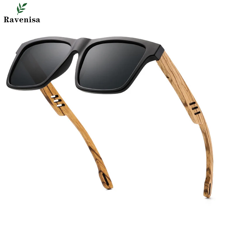 Zebra Wood Sunglasses Men Eyeglasses Polarized Sunglasses Luxury Brand Square Black Sun Glasses With Wooden Box Set