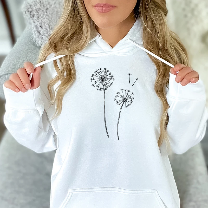 

Funny Dandelion Print Hoodies For Women New Fashion Long SleevesAutumn And Winter Pullovers Ladies Wildflowers Sweatshirts