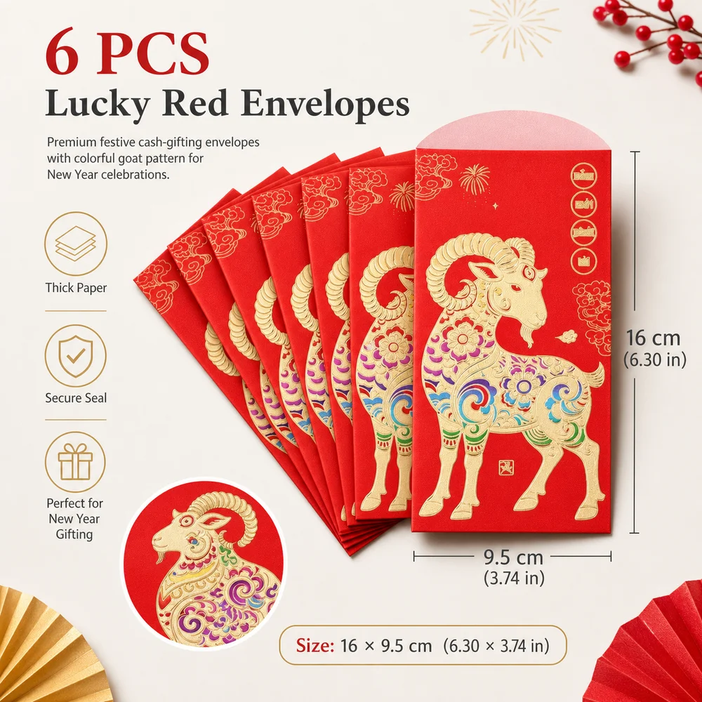 Goat Pattern Lucky Red Envelopes Thick Paper Tear Resistant Blessing Bag Vietnamese Year Fade Proof Hongbao Birthday Blessings