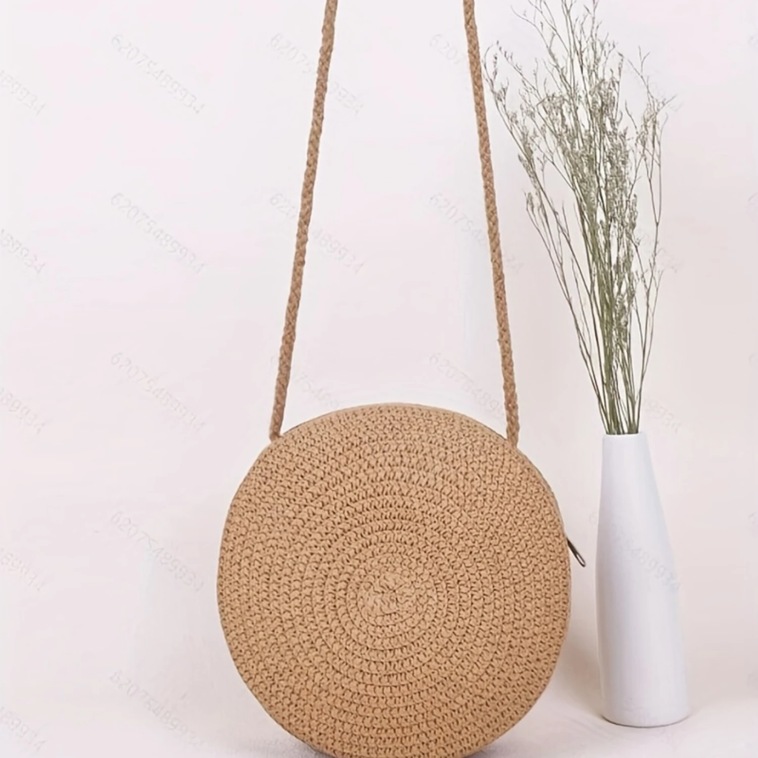 

Round Straw Woven Crossbody Bag, Fashion Braided Circle Purse, Summer Beach Bag For Travel Vacation