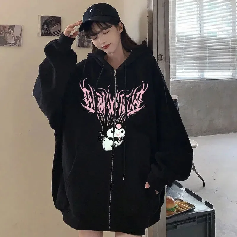 Sanrio kuromi roupas femininas harajuku moletom estilo americano primavera manga longa hoodies y2k nova moda zip up casaco solto topos