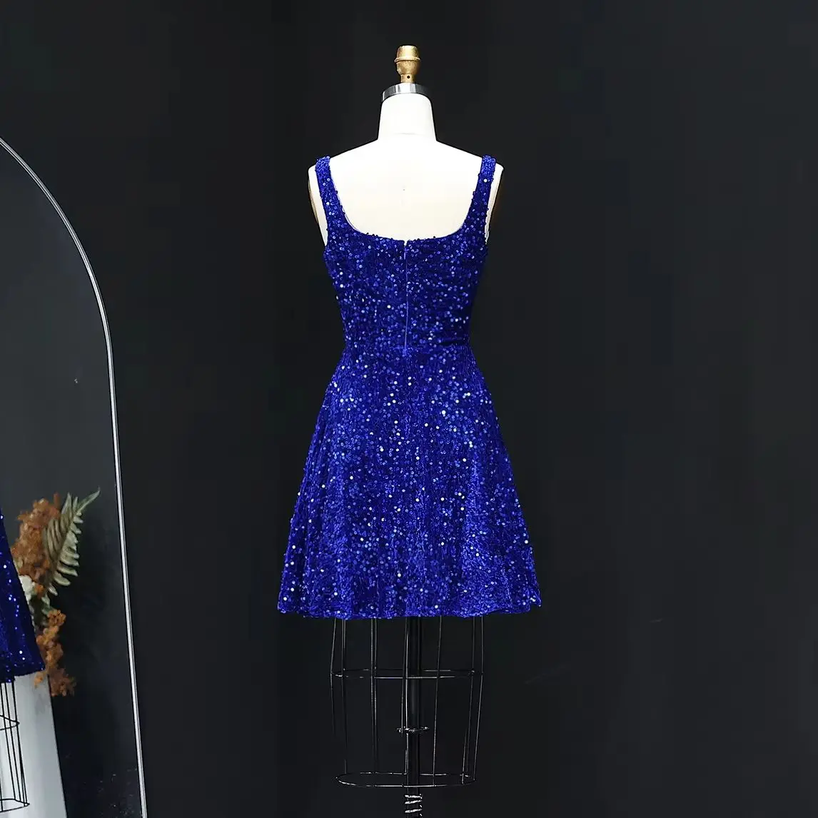 Sharon Said elegante azul real lentejuelas Spaghetti Strap vestido de fiesta corto vestidos de fiesta de noche SH250 personalizado