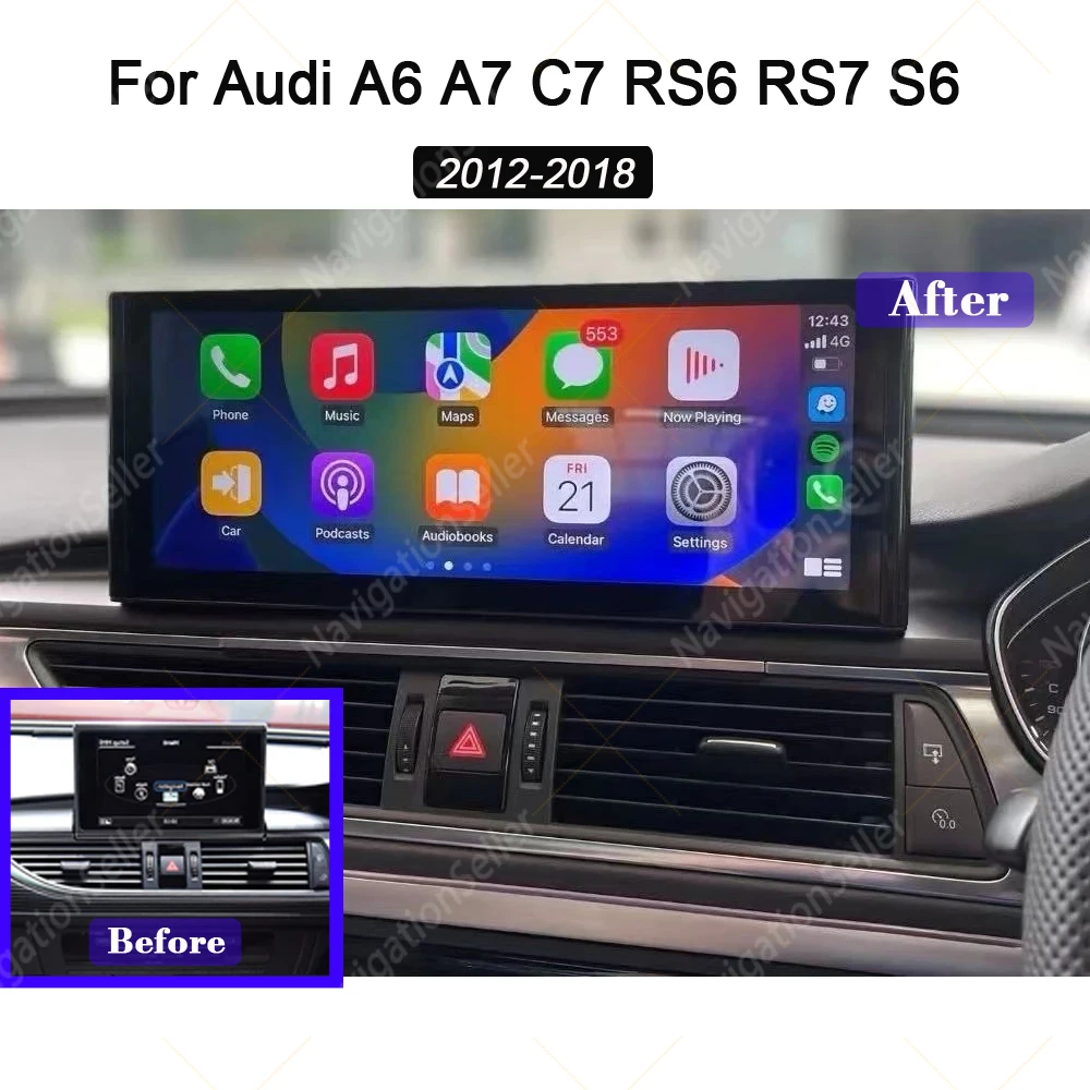 

RHD Carplay Screen For Audi A6 A7 C7 Android Auto Car Radio Multimedia MP3 Player IPS Stereo 4G GPS Navigation WIFI Head Unit BT