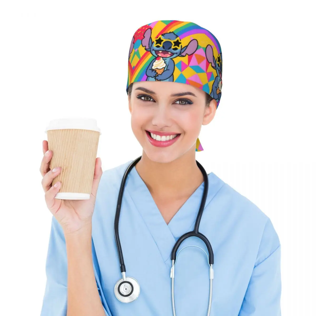 Cappello da lavoro regolabile con motivo a punto di mostro adorabile Uomo Donna Berretto da lavoro dal design colorato Scrub Berretto da chirurgo per medico infermieristico
