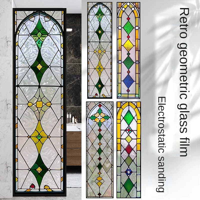 European Vintage Window Stained Glass Film Anti-peeping, Anti-light Electrostatic Scrub Window Sticker  Stained Glass Decorative