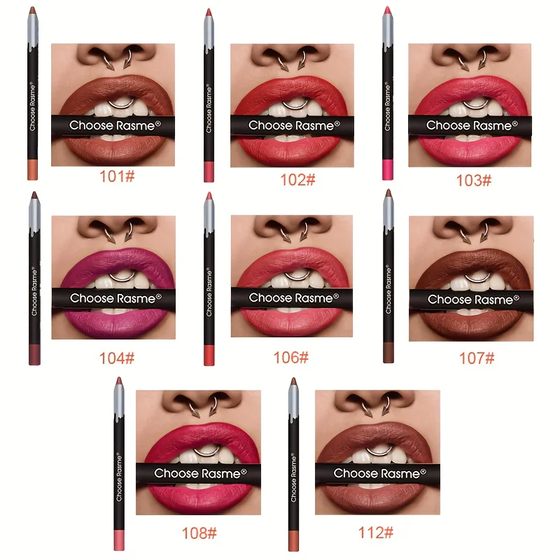 12 Kleur Matte Lippenstift Lipliner Kit Fluwelen Lip Potlood Rood Bruin Lip Shadow Contour Tint Langdurige Lip Liner Set