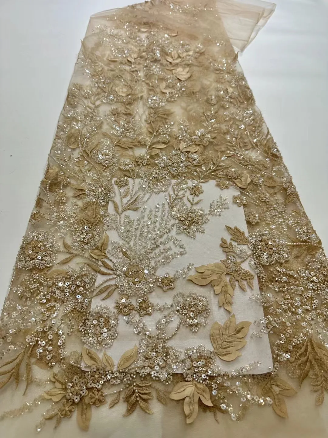 French luxury net chiffon lace fabric, African high-quality net sequined embroidered lace fabric, Nigerian dress sewn