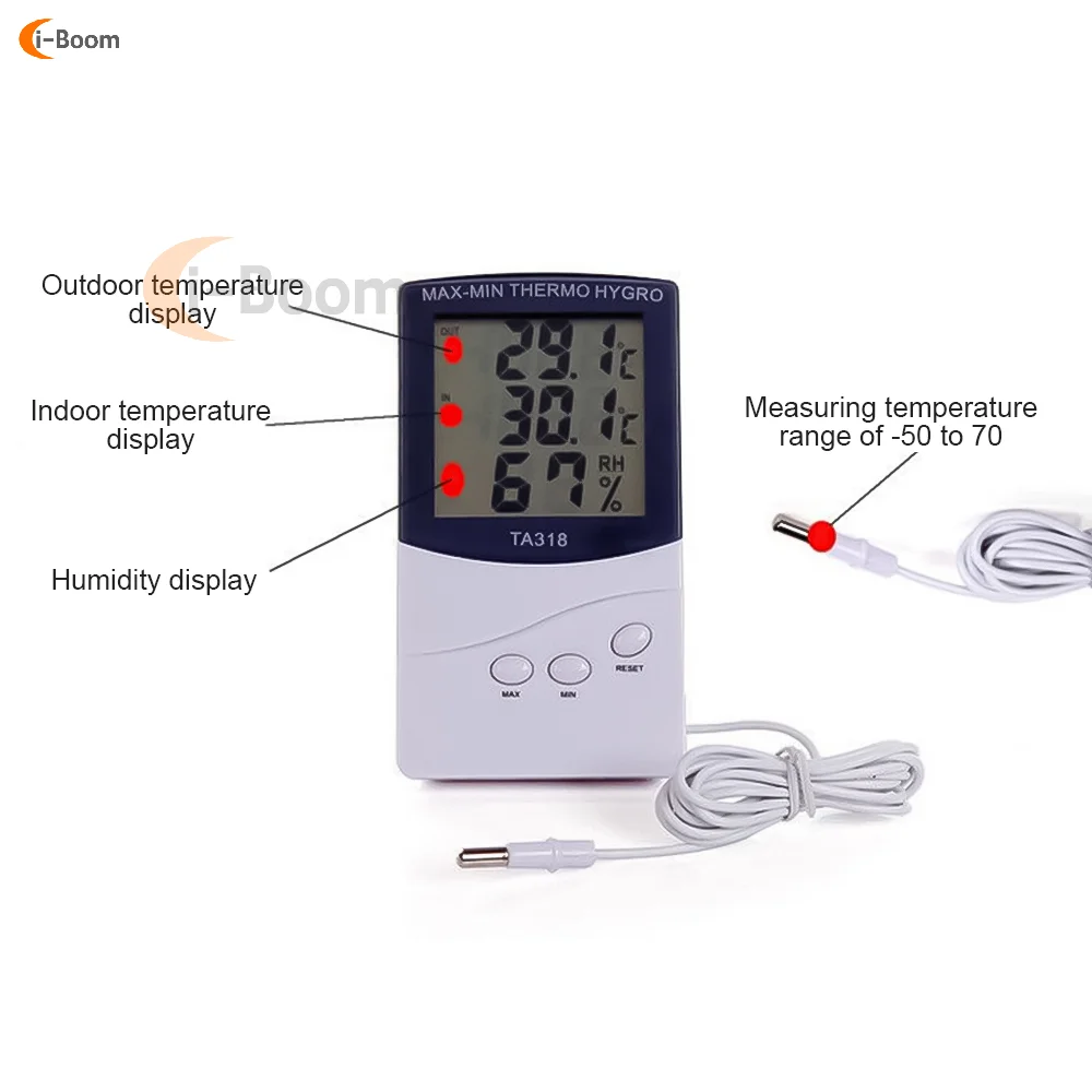 TA318 Indoor Outdoor Thermometer Mini Electronic Thermometer hygrometer Large LCD Screen Temperature Humdity Meter with Probe