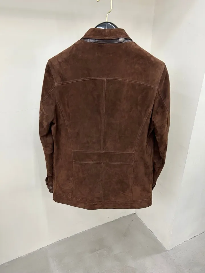 TF Men Sheepskin Leather Jacket 2026 Winter New Turn Down Collar Suede Texture Zipper Front Hunting Coat