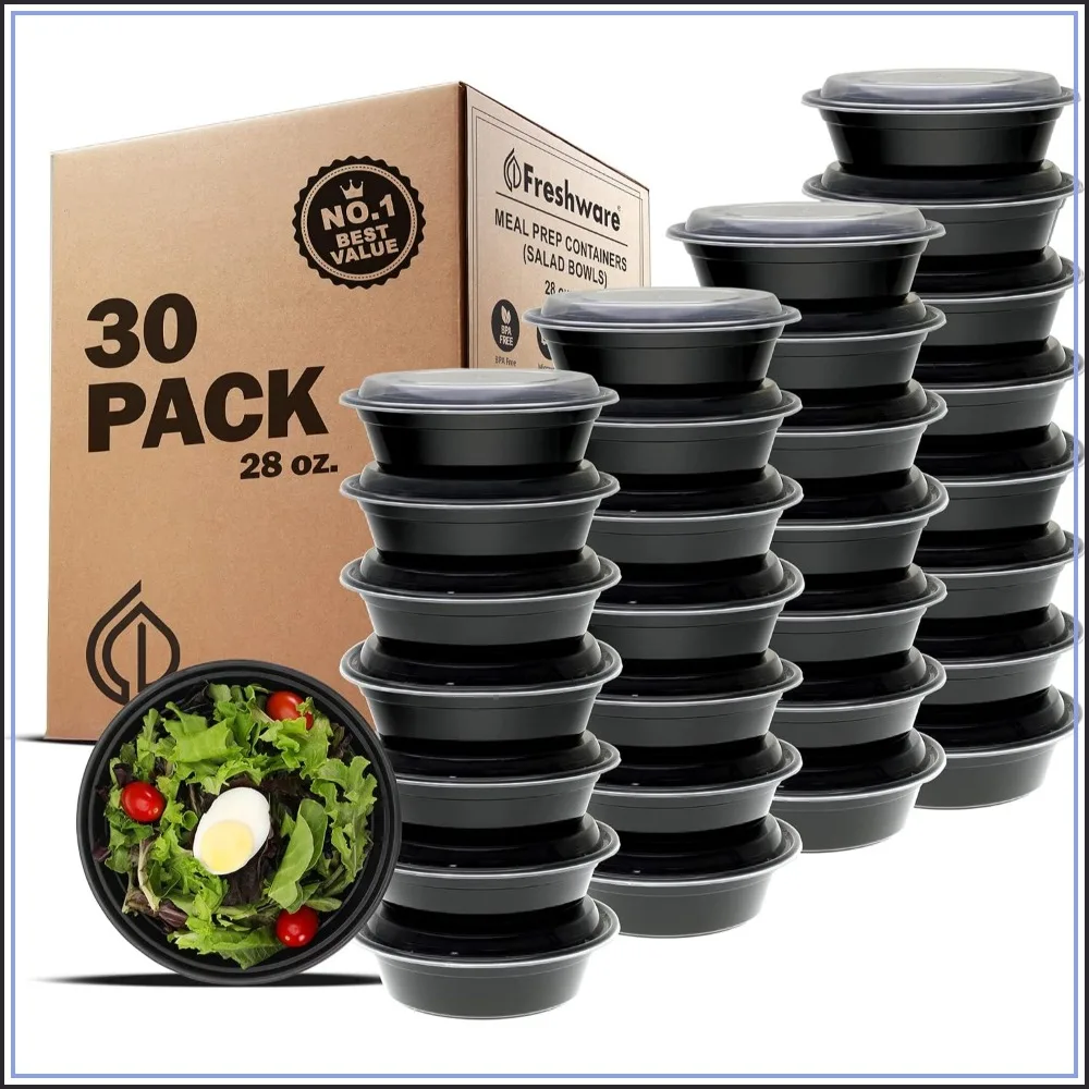 Meal Prep Containers with Lids 30 Pack, 28oz BPA Free, Microwave & Dishwasher Safe