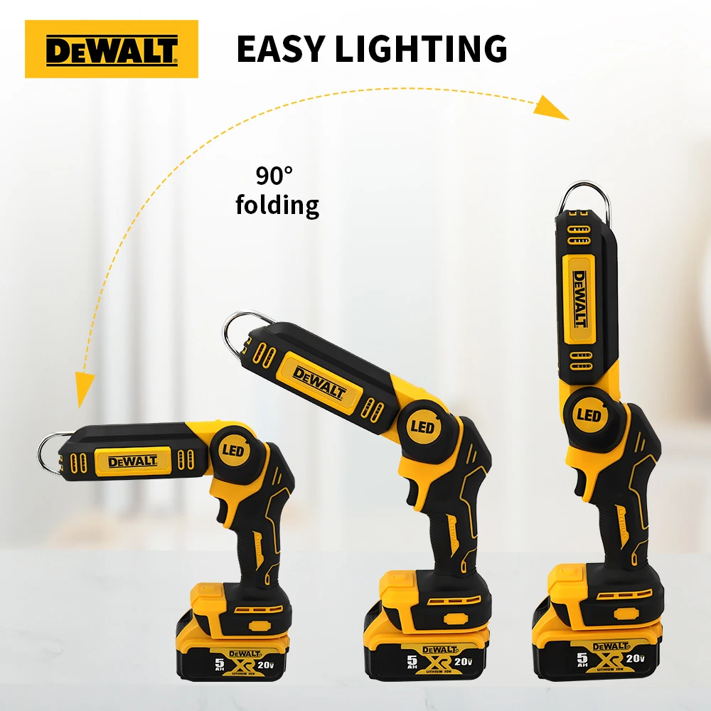 Dewalt LED Work Light 90°Rotating Portable Handheld Flashlight Hook Rechargeable 20V Battery Outdoor Camping Light