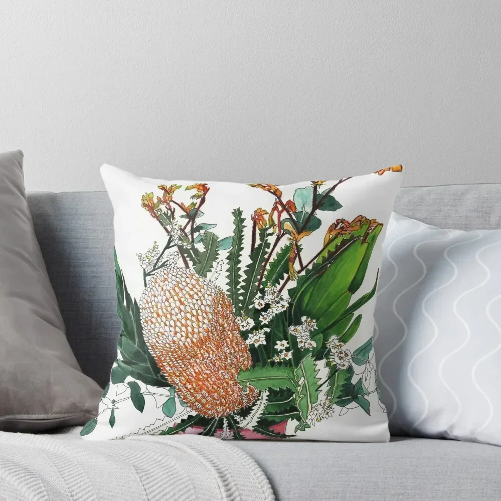 Australian native arrangement Banksia Kangaroo Paw Throw Pillow Cushion Cover Luxury Pillowcases Cushion Covers Sofa pillow