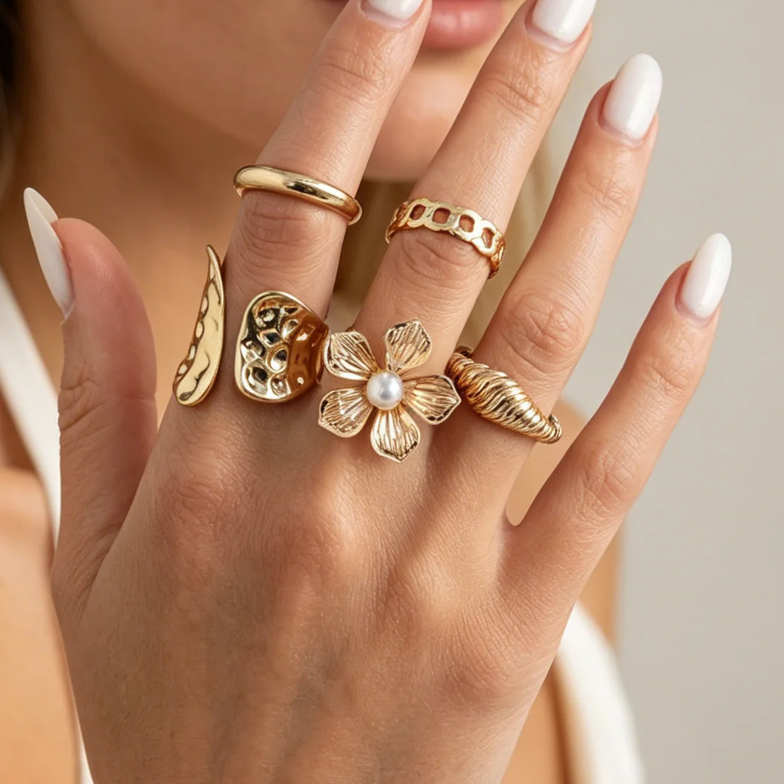 8PCS/Set Fashionable Retro Geometric Asymmetrical Ring Set for Women Trendy Individual Stackable Versatile Finger Ring