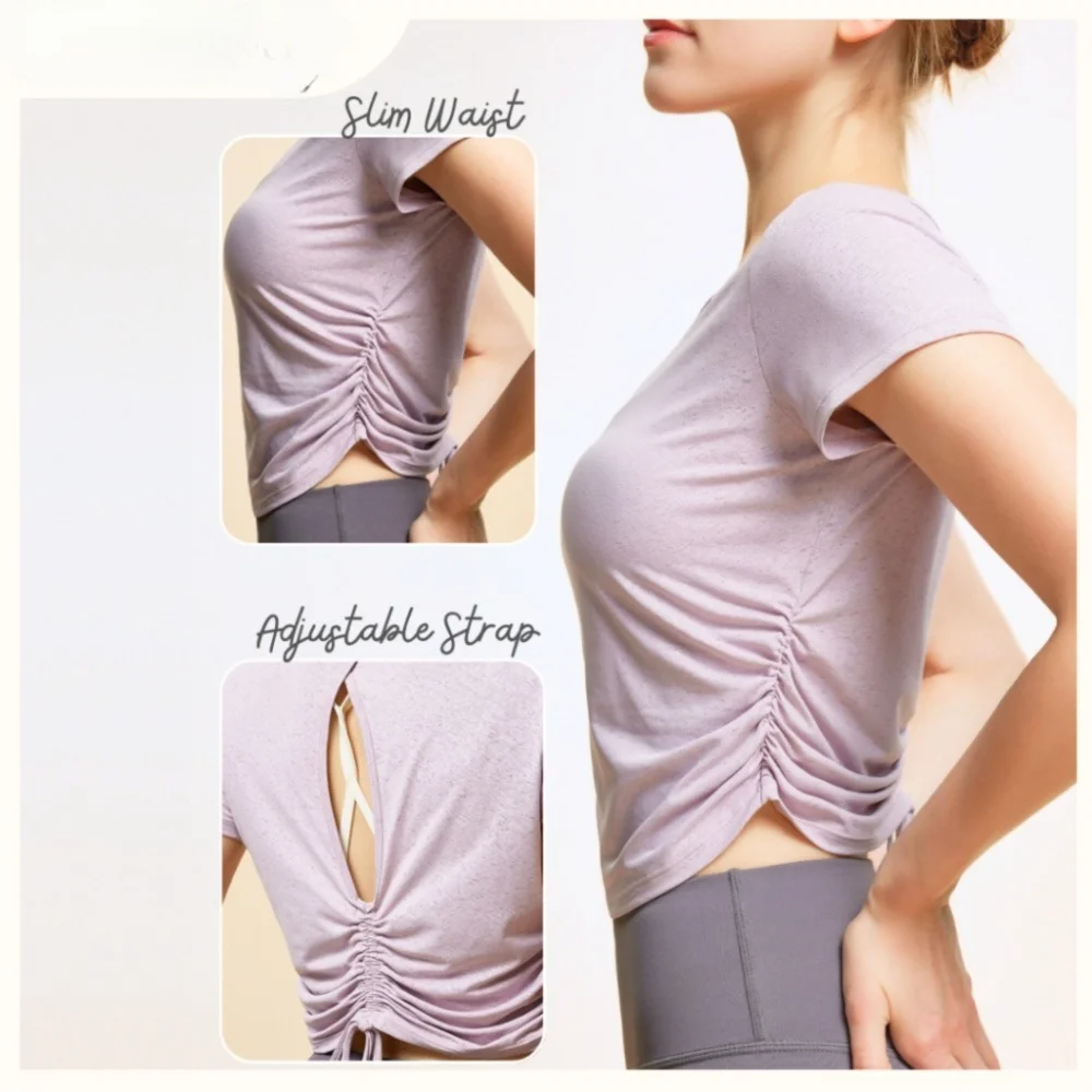 

Модная рубашка для йоги с вырезом сзади, дышащий топ для упражнений на шнурке, свободная майка для женщин