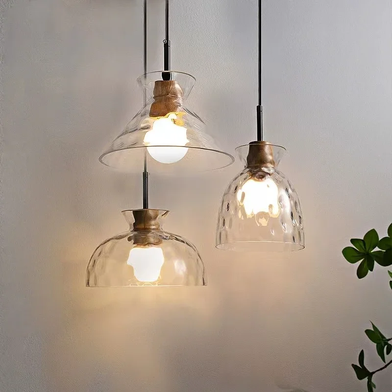 Nordic Clear Glass LED Pendant Light for Restaurant Cafe Bedroom Living Room Kitchen Dining Room Bar Modern Hanging Lighting