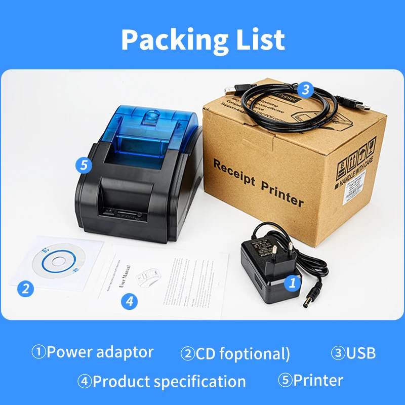 58MM Desktop POS Cashier Printer USB Bluetooth Thermal Receipt Printer Restaurant Sales Kitchen Bill Printing for Mobile Windows